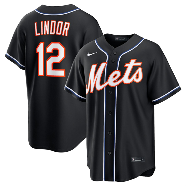 Men's New York Mets #12 Francisco Lindor 2026 Fashion Replica Black Out Stitched Baseball Jersey